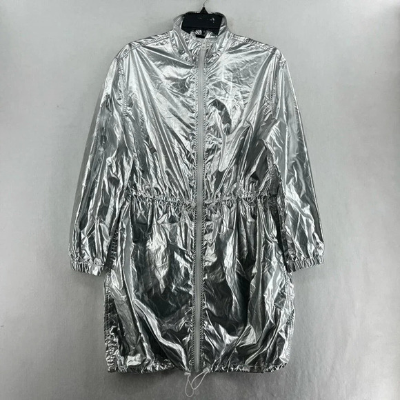 Wild Fable Jacket Women's Sz S Silver Metallic Full-Zip Mock Neck Elastic Trim - Picture 1 of 13